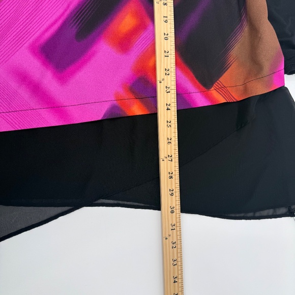 Sunny Leigh Top Women 3X Black Pink Artsy Long Sleeve Chiffon Trim Colorful - Picture 11 of 12